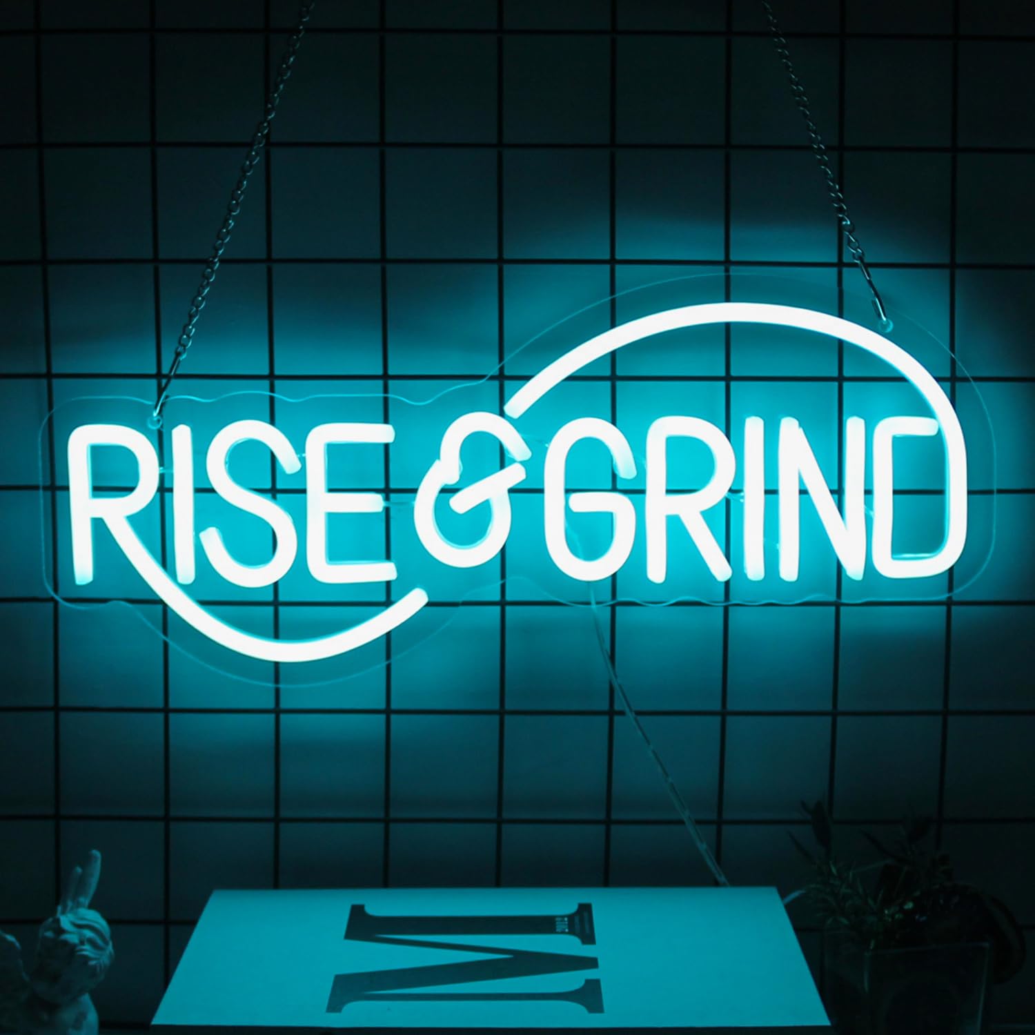 オリジナル　ブルー　LED ネオン管　Hustle 看板 壁掛け インテリア Rise & Grind Neon Sign Hustle LED Neon Signs for Wall Motivational